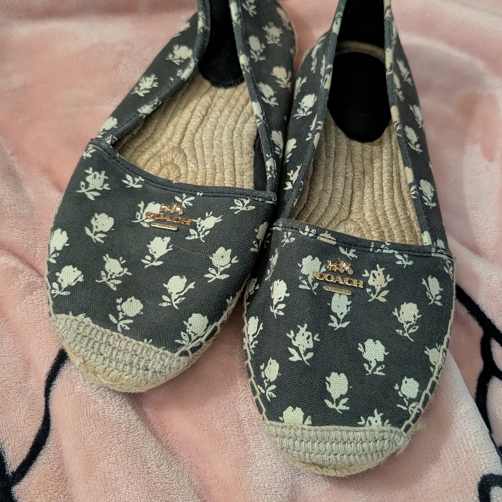 Coach Women's Floral Espadrilles - Black and Cream 10B